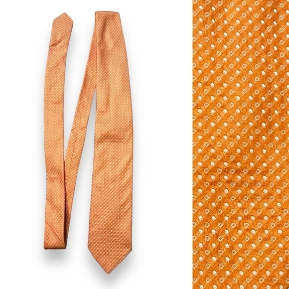 BREUER Tie 100% Silk Orange White Geometric Dots Preppy Classic Designer - Picture 1 of 7